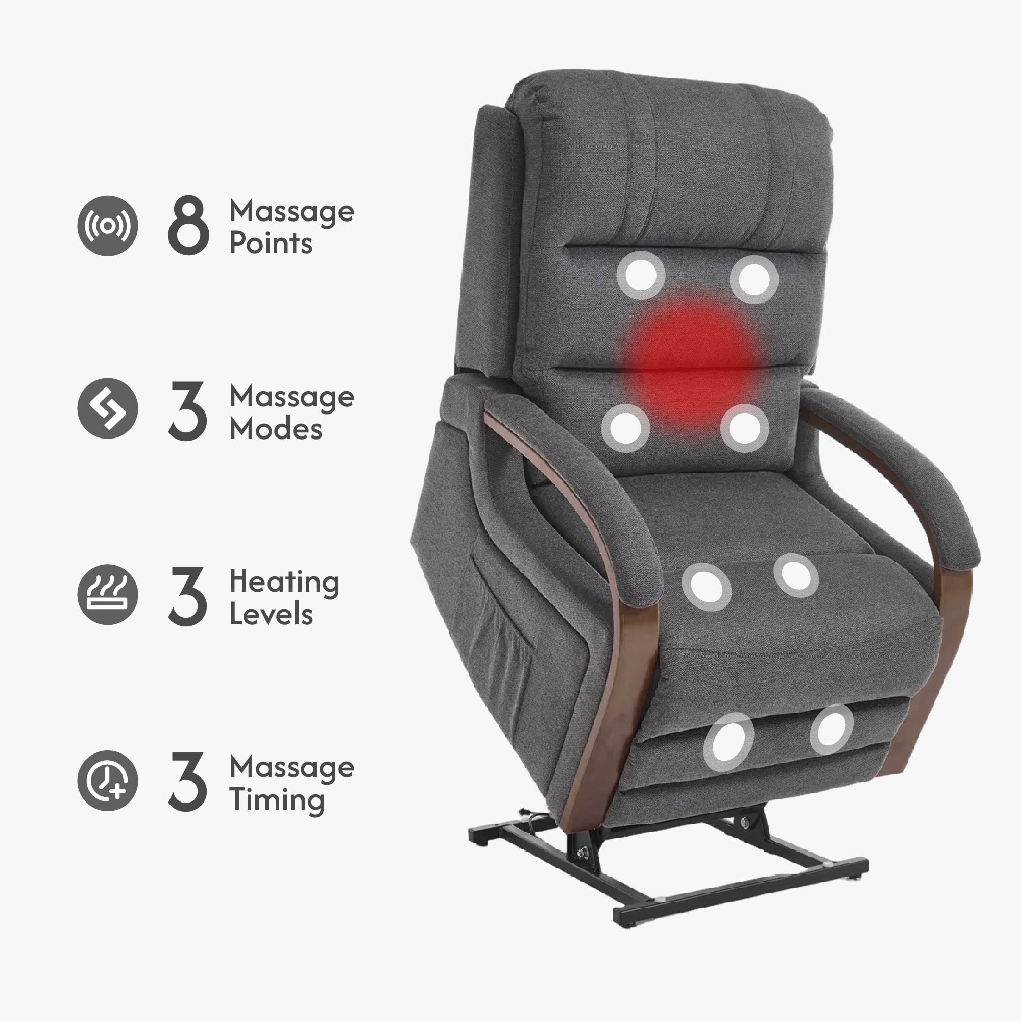 Power Lift Recliner Chair for Elderly, Recliner chair with Massage & Heat, Electric Leather Lift Recliner Chair for Living Room with Side Pocket, Charcoal Gray